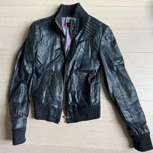 Danier Black Leather Jacket with Floral Lining